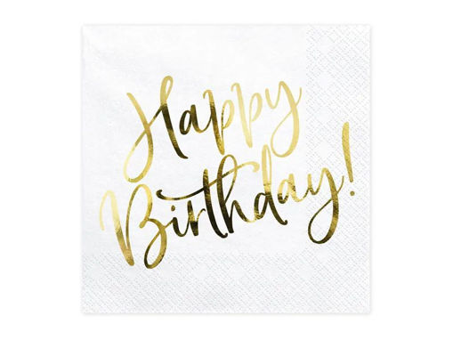 Picture of NAPKINS HAPPY BIRTHDAY WHITE & GOLD 33X33CM
